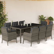 9 Piece Patio Dining Set with Cushions Gray Poly Rattan