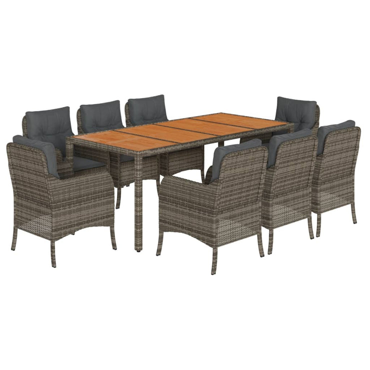 9 Piece Patio Dining Set with Cushions Gray Poly Rattan