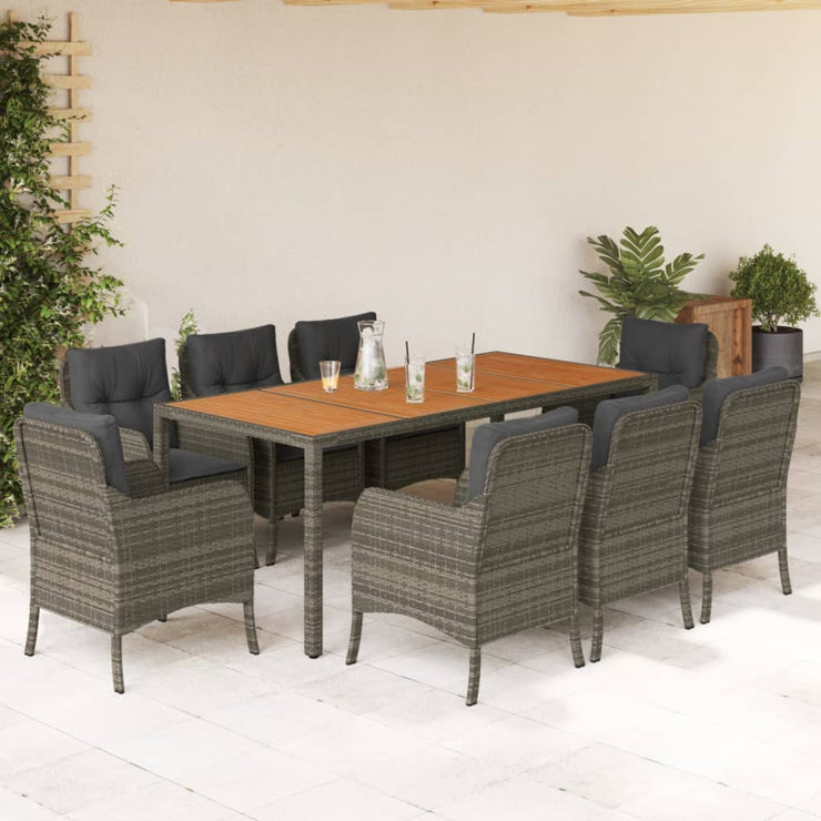 9 Piece Patio Dining Set with Cushions Gray Poly Rattan