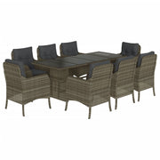 9 Piece Patio Dining Set with Cushions Gray Poly Rattan