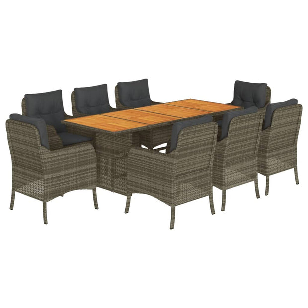 9 Piece Patio Dining Set with Cushions Gray Poly Rattan