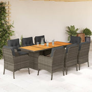 9 Piece Patio Dining Set with Cushions Gray Poly Rattan