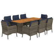 9 Piece Patio Dining Set with Cushions Gray Poly Rattan