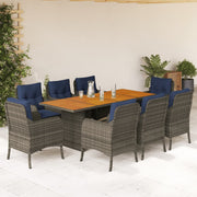 9 Piece Patio Dining Set with Cushions Gray Poly Rattan