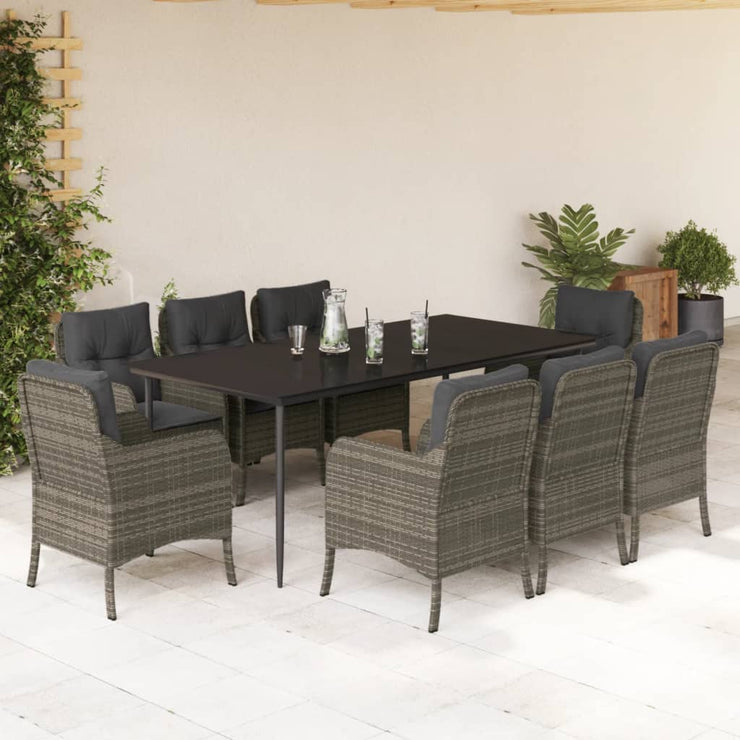 9 Piece Patio Dining Set with Cushions Gray Poly Rattan