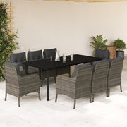 9 Piece Patio Dining Set with Cushions Gray Poly Rattan