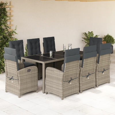 9 Piece Patio Dining Set with Cushions Gray Poly Rattan