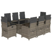 9 Piece Patio Dining Set with Cushions Gray Poly Rattan