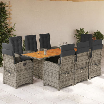 9 Piece Patio Dining Set with Cushions Gray Poly Rattan