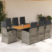 9 Piece Patio Dining Set with Cushions Gray Poly Rattan