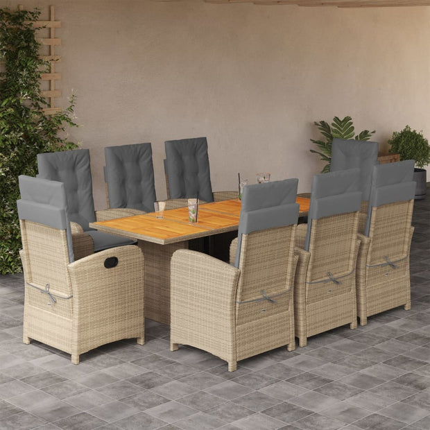 9 Piece Patio Dining Set with Cushions Gray Poly Rattan