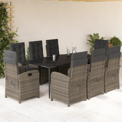 9 Piece Patio Dining Set with Cushions Gray Poly Rattan