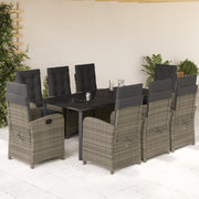 9 Piece Patio Dining Set with Cushions Gray Poly Rattan