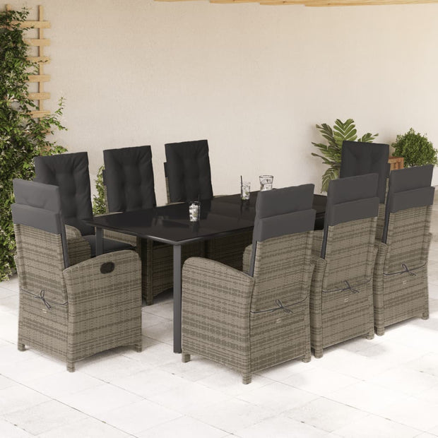 9 Piece Patio Dining Set with Cushions Gray Poly Rattan