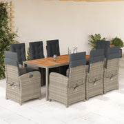 9 Piece Patio Dining Set with Cushions Gray Poly Rattan