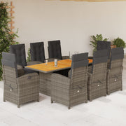 9 Piece Patio Dining Set with Cushions Gray Poly Rattan