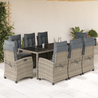 9 Piece Patio Dining Set with Cushions Gray Poly Rattan