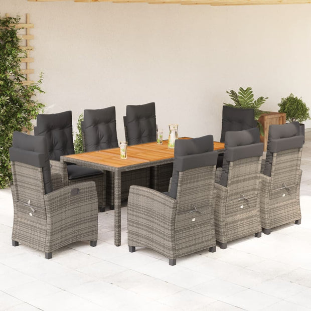 9 Piece Patio Dining Set with Cushions Gray Poly Rattan