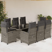 9 Piece Patio Dining Set with Cushions Gray Poly Rattan