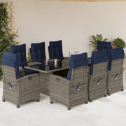 9 Piece Patio Dining Set with Cushions Gray Poly Rattan