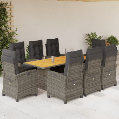 9 Piece Patio Dining Set with Cushions Gray Poly Rattan