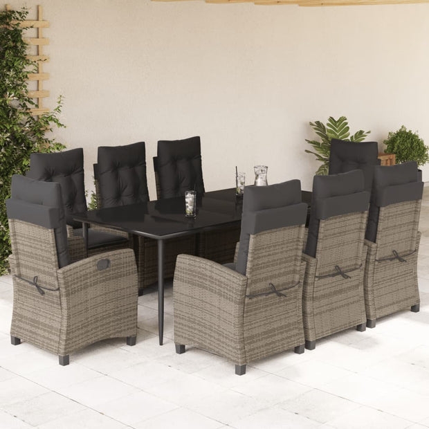 9 Piece Patio Dining Set with Cushions Gray Poly Rattan