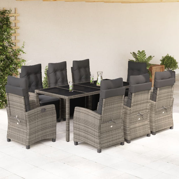 9 Piece Patio Dining Set with Cushions Gray Poly Rattan