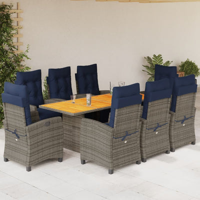 9 Piece Patio Dining Set with Cushions Gray Poly Rattan