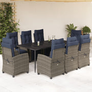 9 Piece Patio Dining Set with Cushions Gray Poly Rattan