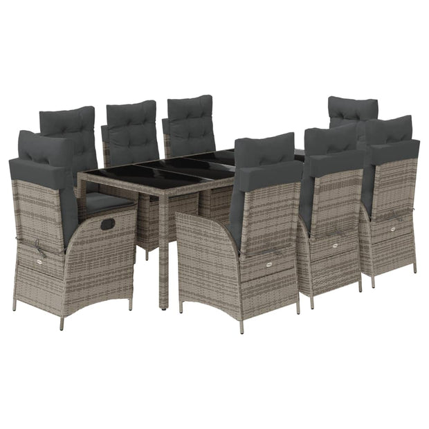 9 Piece Patio Dining Set with Cushions Gray Poly Rattan