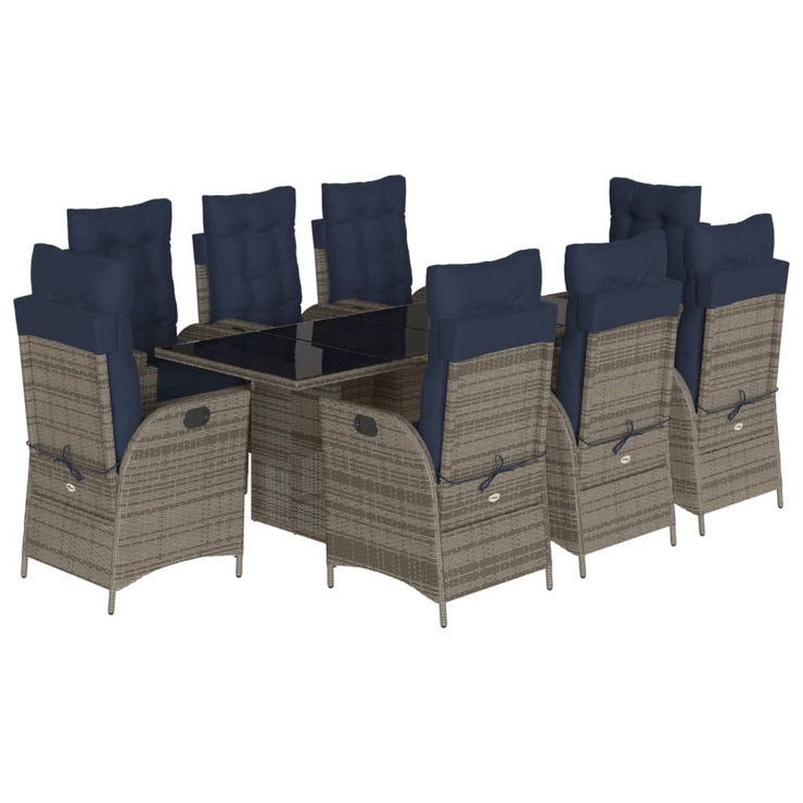 9 Piece Patio Dining Set with Cushions Gray Poly Rattan