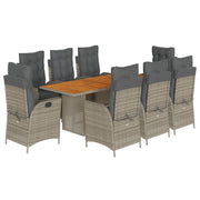 9 Piece Patio Dining Set with Cushions Gray Poly Rattan