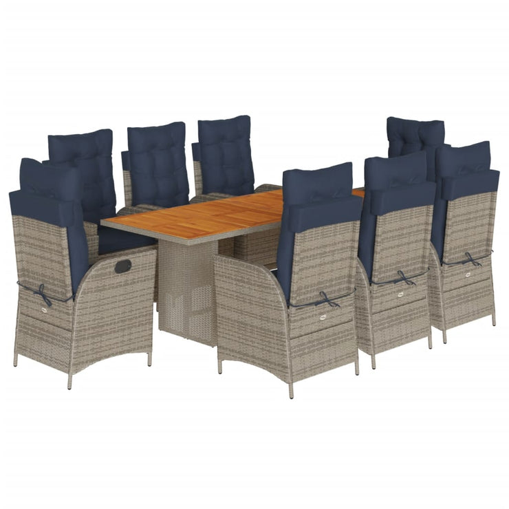 9 Piece Patio Dining Set with Cushions Gray Poly Rattan