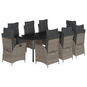 9 Piece Patio Dining Set with Cushions Gray Poly Rattan