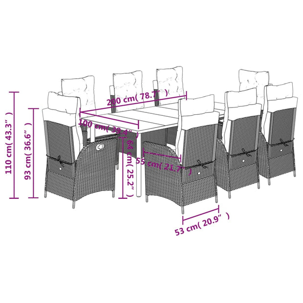 9 Piece Patio Dining Set with Cushions Gray Poly Rattan