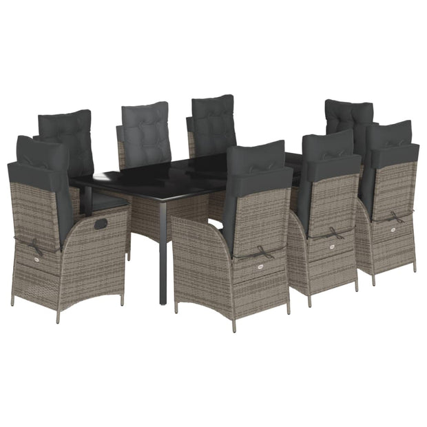 9 Piece Patio Dining Set with Cushions Gray Poly Rattan