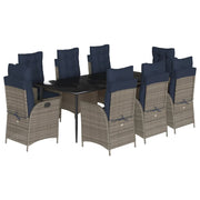 9 Piece Patio Dining Set with Cushions Gray Poly Rattan