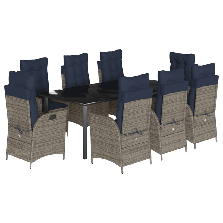 9 Piece Patio Dining Set with Cushions Gray Poly Rattan