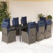 9 Piece Patio Dining Set with Cushions Gray Poly Rattan