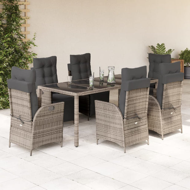 9 Piece Patio Dining Set with Cushions Gray Poly Rattan