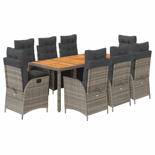 9 Piece Patio Dining Set with Cushions Gray Poly Rattan