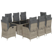 9 Piece Patio Dining Set with Cushions Gray Poly Rattan