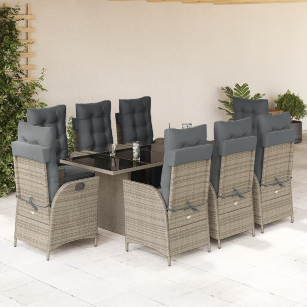 9 Piece Patio Dining Set with Cushions Gray Poly Rattan