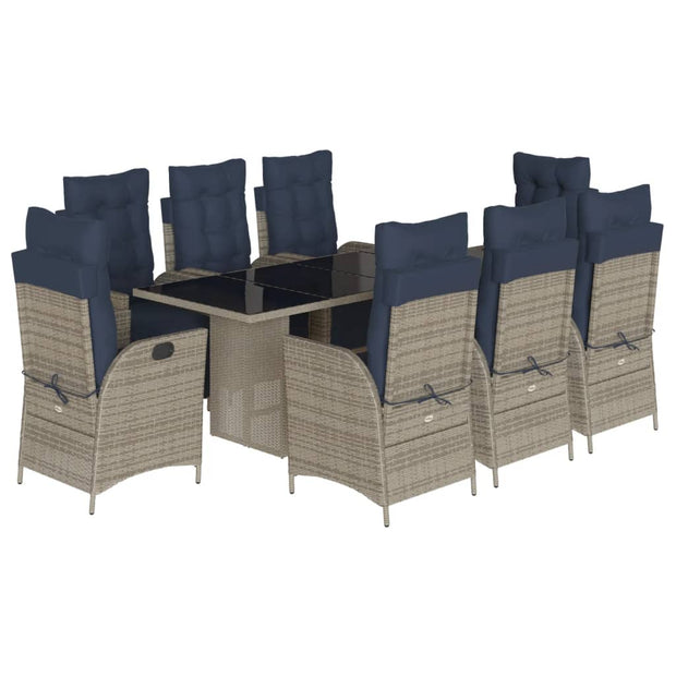 9 Piece Patio Dining Set with Cushions Gray Poly Rattan