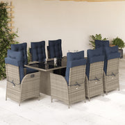 9 Piece Patio Dining Set with Cushions Gray Poly Rattan