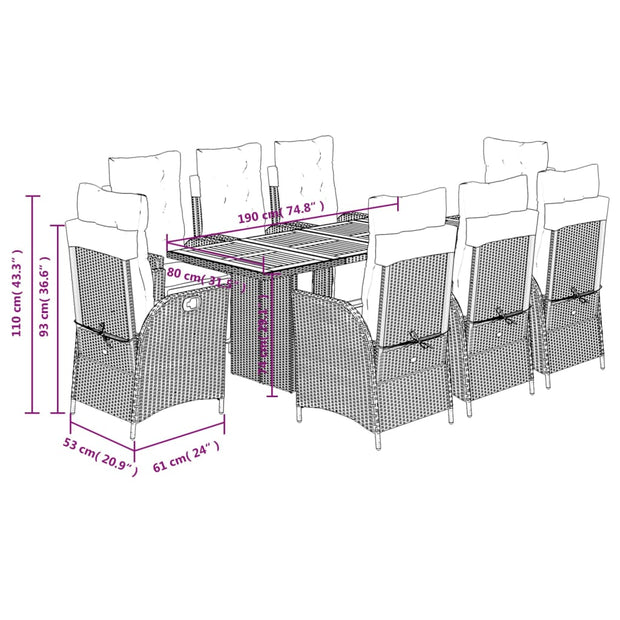 9 Piece Patio Dining Set with Cushions Gray Poly Rattan