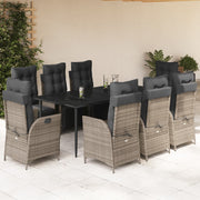 9 Piece Patio Dining Set with Cushions Gray Poly Rattan