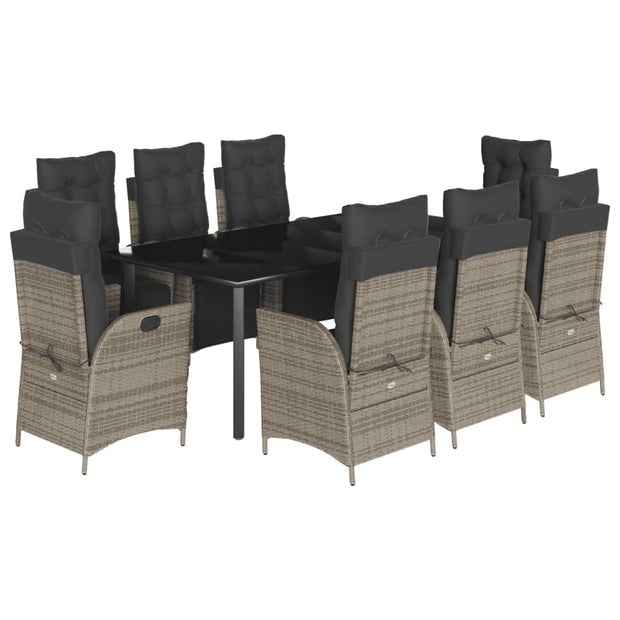 9 Piece Patio Dining Set with Cushions Gray Poly Rattan