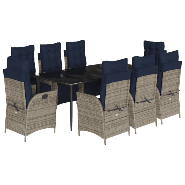 9 Piece Patio Dining Set with Cushions Gray Poly Rattan