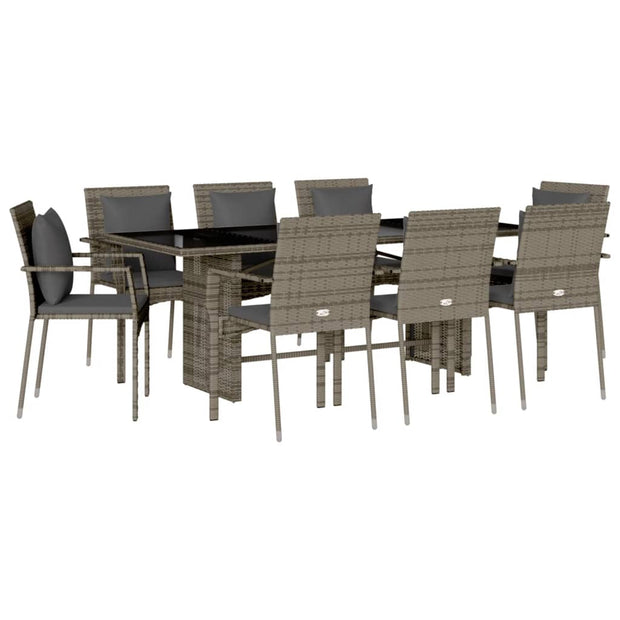 9 Piece Patio Dining Set with Cushions Gray Poly Rattan